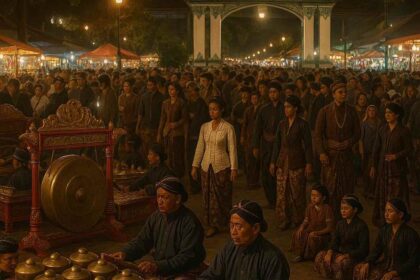 Suasana Sekaten sebagai salah satu budaya yang ada di Jawa dengan gamelan dan tradisi keraton