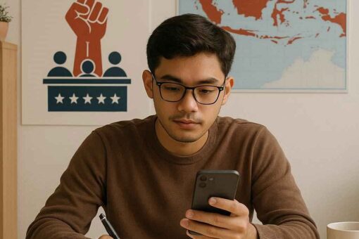 Anak muda belajar politik untuk pemula dengan membaca berita dan mencatat isu penting