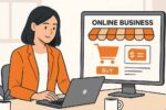 ilustrasi cara memulai bisnis online dari nol dengan laptop dan toko online