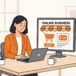 ilustrasi cara memulai bisnis online dari nol dengan laptop dan toko online